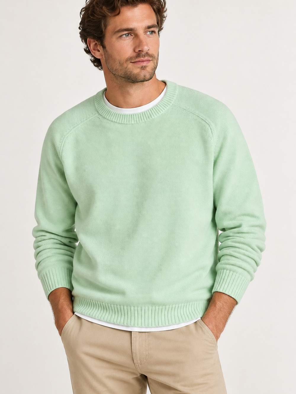 J.CREW Handknit Heritage Cotton Crewneck Sweater In Pistachio Green Small